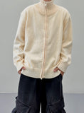 Gentle High Neck Wool Zip-Up Cardigan