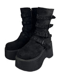 Buckle Platform Sole Suede Boots