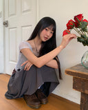 Naun Flower Round Button Short Sleeve T-Shirt