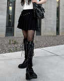 Eyelet Belt Pleats Skirt