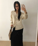 [Brushed] Withy Banding Strap Pile Long Skirt