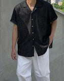 Denim open short sleeve shirt