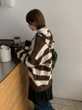 Kyuen Stripe Wool V-Neck Hood Knit