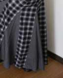 Kure check color matching long skirt