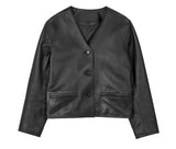 Lambskin V Neck Cropped Jacket Black