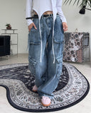 Benon Washed Cargo Strap Denim Pants