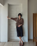 Crunchy linen ribbed round neck cardigan