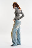 Faded wide leg denim pants