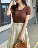 [Planning] Beria U-neck Ribbed Short Sleeve Knit