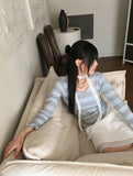 Tutu Stripe U Neck Slim Hood Long Sleeve T-Shirt