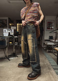 Western wide double knee denim