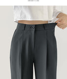 Hidden Banding Pin Tuck Long Wide Span Slacks Pants