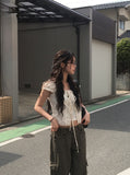 Muto Punching Ribbon Short Sleeve Blouse