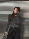 [Muffler set] Ray off-shoulder single-breasted long-sleeved