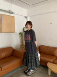 Sarin Check Frill Banding Long Skirt