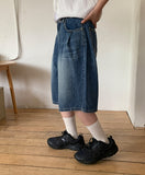 Knits Pintuck Cat Washing Bermuda Denim Pants