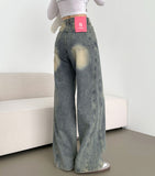 Cut V-Line Washing Vintage Wide Balloon Denim Pants