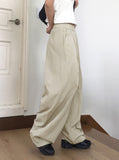 Boning Pintuck Washer Banding Waist Long Wide Pants
