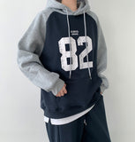 Color Matching Raglan 82 Printing Loose Fit Brushed Hoodie