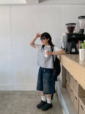 Myusen Damage Washing Bermuda Denim Pants
