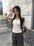 Cowl Layered Halter Ribbon T-Shirt
