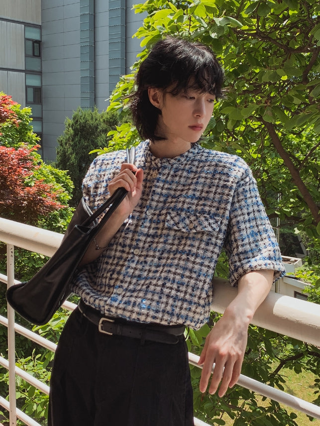 【2plan】TOZ loose fit tweed half shirt 2plan (ツープラン) - トズルーズフィットツイード半袖シャツ