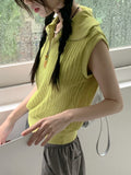 Miut Linen Twist Collar Half Zip-up Vest