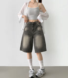 Backpoint Pocket Washing Bermuda Scratch Knee Length Denim Pants