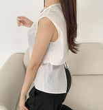 Back Open Rustling Ribbon Sleeveless Blouse