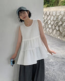 [BAONHAUS] Mesit Shirring Layered Sleeveless Blouse