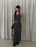 Pigmented Rope Cut Cargo Long Skirt