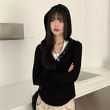Evia Ttoto Button Slim Ribbed Hooded T-Shirt