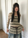 Nion See-Through Stripe Hood Long Sleeve Knit