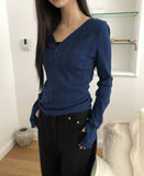 Muhi Button Heart Neck Long Sleeve T-shirt