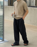 Flip Cable Henley Neck Short Sleeve Knit