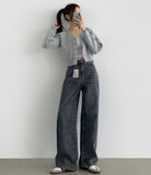 Bonding Brushed Wide Fit Banding Denim Pants