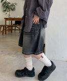 Mitiki Pintuck Bijo Black Blue Bermuda Denim Pants