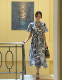 Aichoo Toile Chiffon Pattern String Long One Piece
