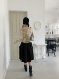 Lutz See-Through Tie-Dye Printing Shirring Mesh Long Sleeve Off-Shoulder T-Shirt
