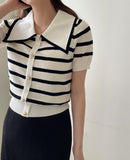 Wish Collar Stripe Color Matching Knit