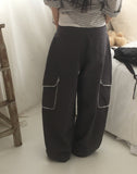 TIGLE RACE POCKET CARGO WIDE COTTON PANTS