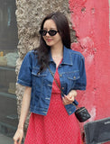 Fresh Denim Collar Short Jacket