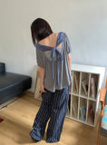 Kahini Off-shoulder Tie Shirring Short Sleeve Tee