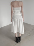 Seersucker smocked midi skirt