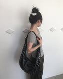 Retained eyelet leather cross shoulder bag