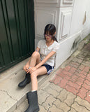 Jenny Round Collar Pin Tuck Lace Puff Short Sleeve Blouse