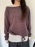 Karan Off-Shoulder Strap Stripe Long Sleeve Tee