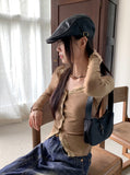 Romine lace color matching ribbed long sleeve cardigan