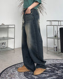 Frit Washing Wide Denim Pants