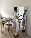 Kamming seersucker check tiered banding midi skirt